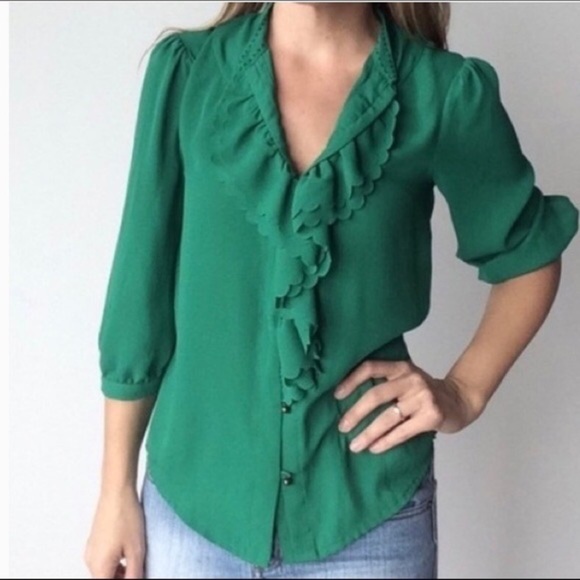 ANTHRO HD IN PARIS Ruffle Scallop Picea Button Up 4 - Picture 11 of 11